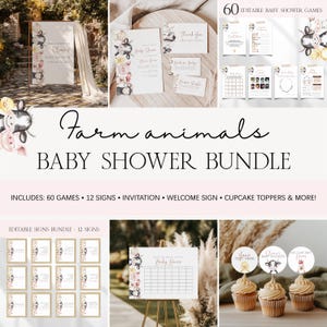Farm Animals Baby Shower Bundle, Editable Farm Animals Invite Games Signs Baby Shower Template Bundle, Barnyard Farm Baby Shower Decor BS160