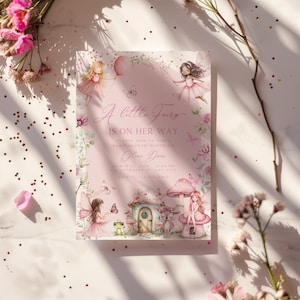 Fairy Baby Shower Invitation Girl, Pink Editable Fairy Baby Shower Invitation Canva Template, Floral Enchanted Forest Garden Invite BS113