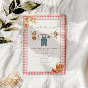 Fall Apple Boy Baby Shower Invite, Editable Apple Of My Eye Baby Shower Invitation Template, Printable Autumn Boy Baby Shower Invite BS193