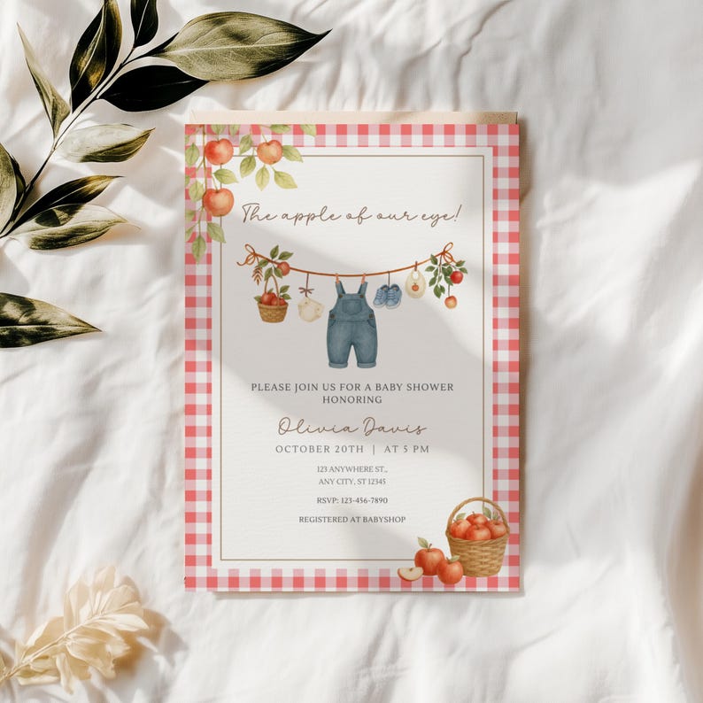 Fall Apple Boy Baby Shower Invite, Editable Apple Of My Eye Baby Shower Invitation Template, Printable Autumn Boy Baby Shower Invite BS193