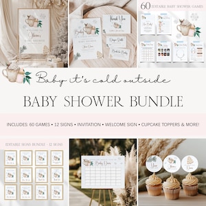 Baby It&#39;s Cold Outside Baby Shower Bundle, Editable Gender Neutral Winter Wonderland Baby Shower Bundle, Winter Invitation Signs Games BS36