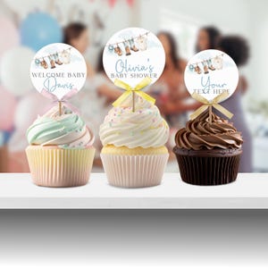 Topper per cupcake per baby shower Little Cowboy, modello modificabile per topper per cupcake Little Cowboy, decorazione per baby shower Country Rodeo Western BS75