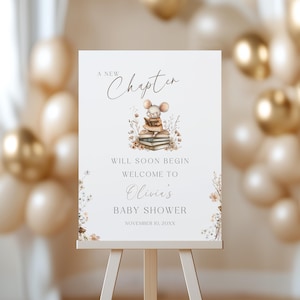 Storybook Baby Shower Welcome Sign, A New Chapter Storybook Book Baby Shower Welcome Sign, Boho Girl Baby Book Themed Baby Shower Decor BS54
