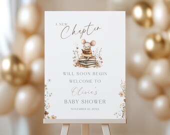 Storybook Baby Shower Welcome Sign, A New Chapter Storybook Book Baby Shower Welcome Sign, Boho Girl Baby Book Themed Baby Shower Decor BS54