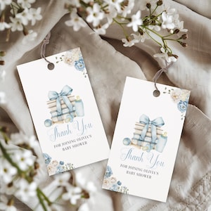 Storybook Baby Shower Thank You Tag, Editable Blue Boy Baby Shower Book Themed Favor Tag, Printable Book Themed Thank You Tag Template BS68