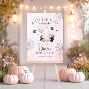 Halloween Baby Shower Welcome Sign, A Little Boo Baby Shower Welcome Sign, Spooky Ghost Girl Baby Shower Sign, Editable Fall Template BS29