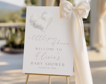 A Little Piece Of Heaven Baby Shower Welcome Sign, Dreamy Baby Shower Welcome Poster, Cloud 9 Thank Heaven Baby Shower Welcome Sign BS64
