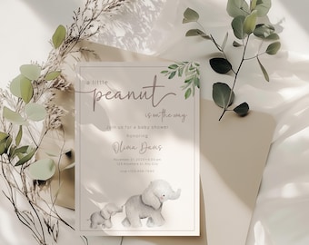 Little Peanut Digital Baby Shower Invitation, Editable Baby Elephant Baby Shower Invite Canva Template, Neutral Little Peanut Shower BS209