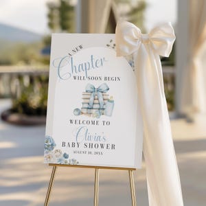 Storybook Baby Shower Welcome Sign, A New Chapter Storybook Book Baby Shower Welcome Sign, Boy Blue Book Themed Baby Shower Sign Decor BS68