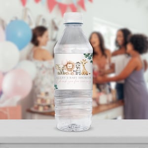 Safari Girl Baby Shower Water Bottle Label, Editable Pink Girl Safari Jungle Water Bottle Label Template, Jungle Animals Shower Decor BS67