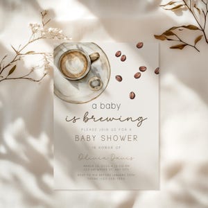 Coffee Bean Baby Shower Invitation, Editable A Baby Is Brewing Coffee Baby Shower Invite, Coffee Theme Gender Neutral Girls Baby Shower BS58