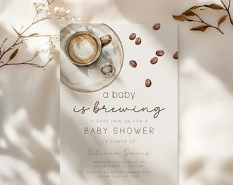 Coffee Bean Baby Shower Invitation, Editable A Baby Is Brewing Coffee Baby Shower Invite, Coffee Theme Gender Neutral Girls Baby Shower BS58