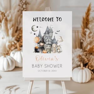 Halloween Baby Shower Welcome Sign, Gothic Spooky Baby Shower Welcome Sign, Witch Ghost Editable Fall Baby Shower Welcome Sign Template BS30