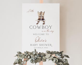 Little Cowboy Baby Shower Welcome Sign, Editable Western Decor, Printable Rodeo Theme, Instant Download Customizable Party Decor BS188