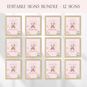 Berry Sweet Baby Shower Table Signs Bundle, Editable Strawberry Girl Baby Shower Signs, Printable Strawberry Summer Baby Shower Decor BS211