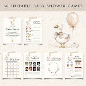 Mother Goose Baby Shower Games Bundle, Editable Gender Neutral Mother Goose Baby Shower Games, Nursery Rhyme Goose Shower Games Bingo BS70