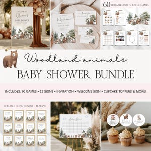 Woodland Animals Baby Shower Bundle, Editable Forest Animals Baby Shower Template Bundle, Woodland Baby Shower Invitation Games Bundle BS151