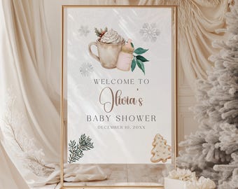 Baby It's Cold Outside Winter Baby Shower Welcome Sign, Editable Winter Wonderland Girl Boy Baby Shower Welcome Poster Sign Template BS36
