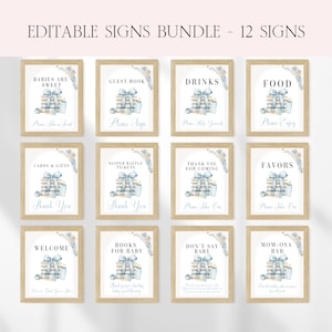 Storybook Baby Shower Table Sign Bundle, A New Chapter Begins Storybook Baby Shower Decor Sign, Blue Boy Book Theme Table Signs Set BS68