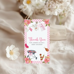 BBQ Baby Shower Thank You Tag, Editable Backyard BBQ Couples Baby Shower Thank You Favor Tag, Coed Girl BBQ Baby Shower Favor Gift Tag BS89