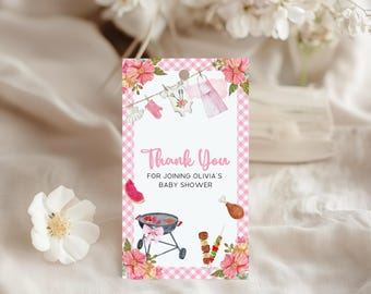 Étiquette de remerciement barbecue baby shower, étiquette de remerciement modifiable pour barbecue arrière-cour pour couples baby shower, étiquette de cadeau de faveur de baby shower barbecue étudiante fille BS89