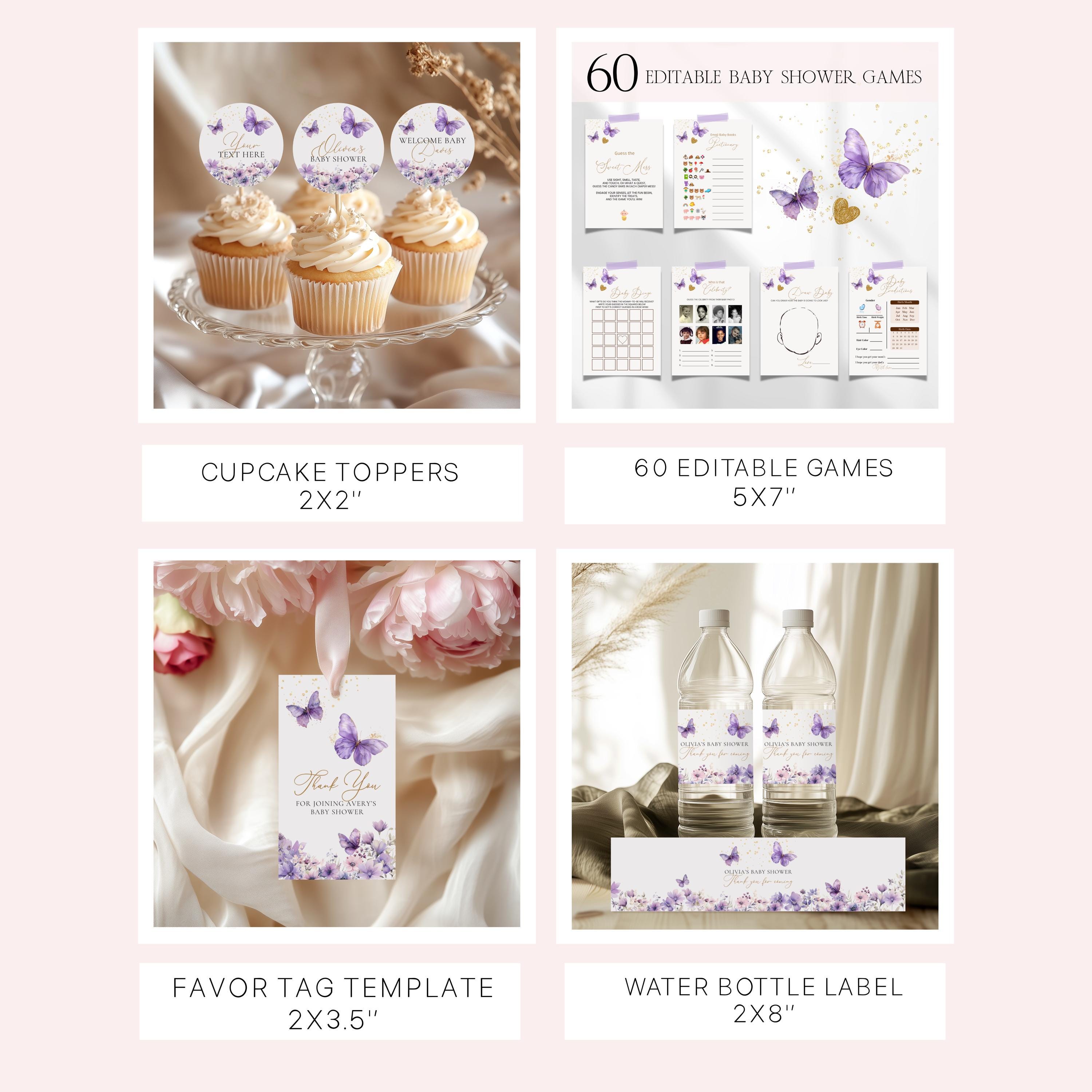 Purple Butterfly Baby Shower Bundle, Editable Butterfly Girl Baby ...