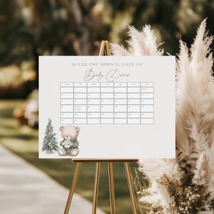 Winter Guess The Baby&#39;s Due Date Baby Shower Calendar, Christmas Baby Shower Baby&#39;s Birthday Prediction Calendar, Editable Template BS42