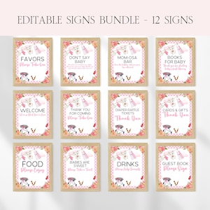 Baby-Q Baby Shower Table Signs Bundle, Editable Girl Bbq Backyard Couples Baby Shower Table Sign Template, Baby Q Food Table Sign Decor BS89