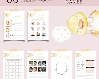 Little Duckling Baby Shower Games Bundle, Editable Yellow Duck Baby Shower Games, Rustic Little Duckling Baby Shower Bingo Games Decor BS215