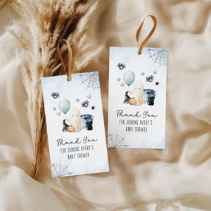 Little Boo Halloween Baby Shower Thank You Tag, Editable Halloween Ghost Baby Shower Favor Tag Template, Spooky Baby Shower Gift Tag BS28