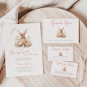Some Bunny Baby Shower Invitation Bundle, Somebunny Is On the Way Spring Girl Floral Easter Baby Shower, Sprinkle Bunny Invite Template BS31
