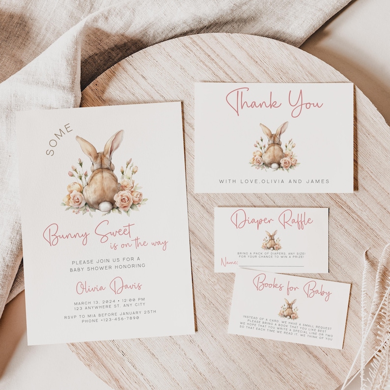 Some Bunny Baby Shower Invitation Bundle, Somebunny Is On the Way Spring Girl Floral Easter Baby Shower, Sprinkle Bunny Invite Template BS31
