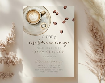 Minimalist Coffee Bean Baby Shower Invitation, Editable A Baby Is Brewing Coffee Baby Shower Invite, Gender Neutral Baby Shower Invite BS58
