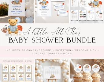 Little All Star Sports Baby Shower Bundle, Digital Download, Editable Games, Fun Activities for Baby Showers BS229