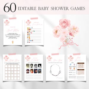 Baby In Bloom Baby Shower Games Bundle, Pink Floral Girl Baby In Bloom Baby Shower Games, Editable Spring Wildflower Baby Shower Games BS118