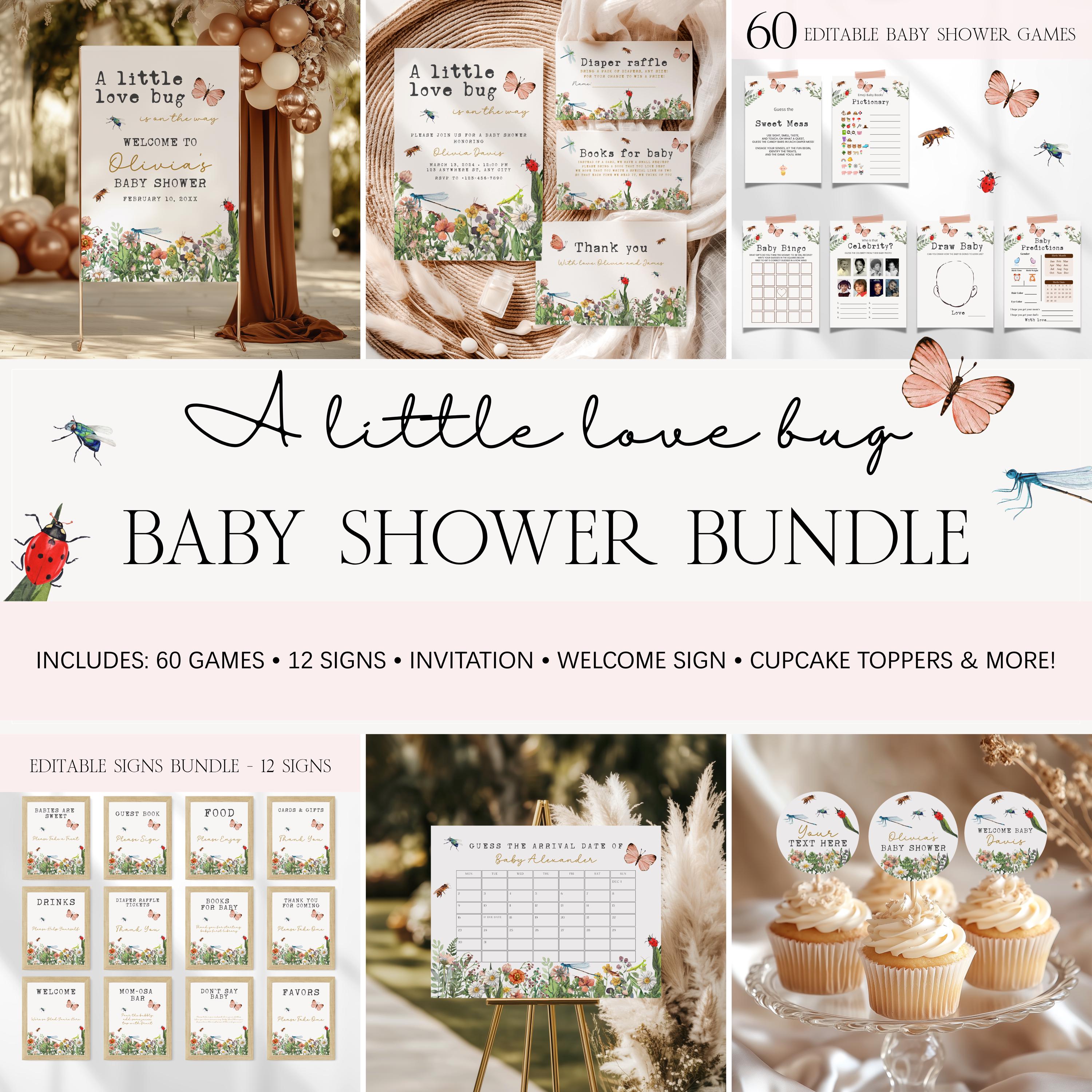 A Little Love Bug Baby Shower Bundle, Editable Love Bug Baby Shower Template Bundle, Gender Neutral Spring Insect Baby Shower Bundle BS100