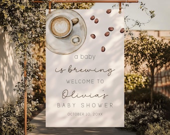 Coffee Bean Baby Shower Welcome Sign Bundle, A Baby Is Brewing Gender Neutral Boy Girl Modern Coffee Themed Baby Shower Welcome Sign BS58