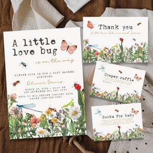 Little Love Bugs Baby Shower Invitation Bundle, set di modelli di inviti per baby shower coccinella e insetto modificabili, neutri rispetto al genere, invito insetto BS100