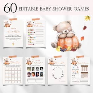Fall Baby Shower Games Bundle, Pumpkin Autumn Baby Shower Games, Autum Fall Teddy Bear Pumpkin Fun Baby Shower Bingo Activity Games BS26
