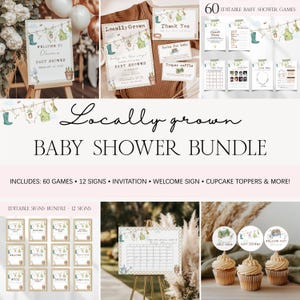 Locally Grown Baby Shower Bundle, Editable Country Garden Locally Grown Organic Baby Shower Games Invitation Bundle, Farmers Shower BS34