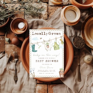 Locally Grown Baby Shower Invitation, Editable Locally Grown Country Baby Shower Invitation Canva Template, Farmers Market Baby Shower BS34