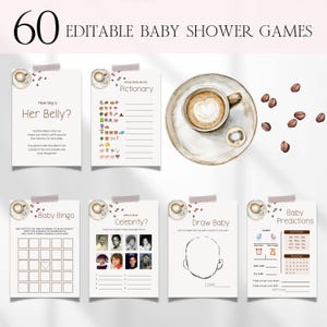 Coffee Beans Baby Shower Games Bundle, A Baby Is Brewing Coffee Themed Baby Shower Games, Gender Neutral Coffee Bean Party Games Bingo BS58