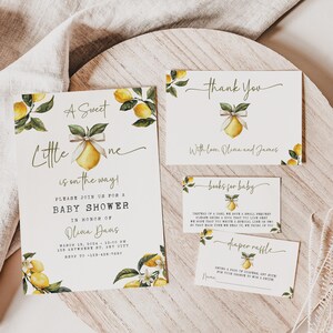 Lemonade Baby Shower Invite Bundle, Editable Gender Neutral Lemon Theme Baby Shower Invitation Template, Citrus Lemon Shower Invite BS145