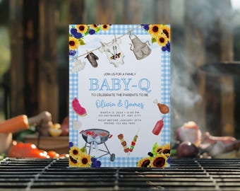 Baby Q Boy Baby Shower Invitation, Editable BBQ Invite, Personalized Sprinkle, Instant Download BS84