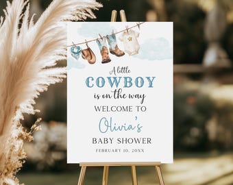 Little Cowboy Baby Shower Welcome Sign, Editable Rodeo Cowboy Wild West Baby Shower Welcome Sign Template, Country Baby Shower Decor BS75