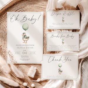 Mallard Duck Baby Shower Invitation Bundle, Editable Duck Invite, Printable Baby Shower Card, Hunting Theme Design BS183