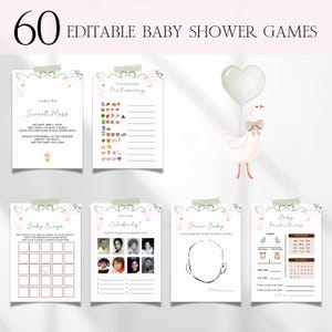Silly Goose Baby Shower Games Bundle, Editable Pastel Floral Silly Goose Baby Shower Games, Neutral Spring Goose Baby Shower Games BS173