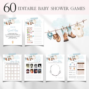 Little Cowboy Baby Shower Games Bundle, Editable Western Rodeo Baby Shower Games, Wild West Country Baby Shower Bingo Games Bundle BS75