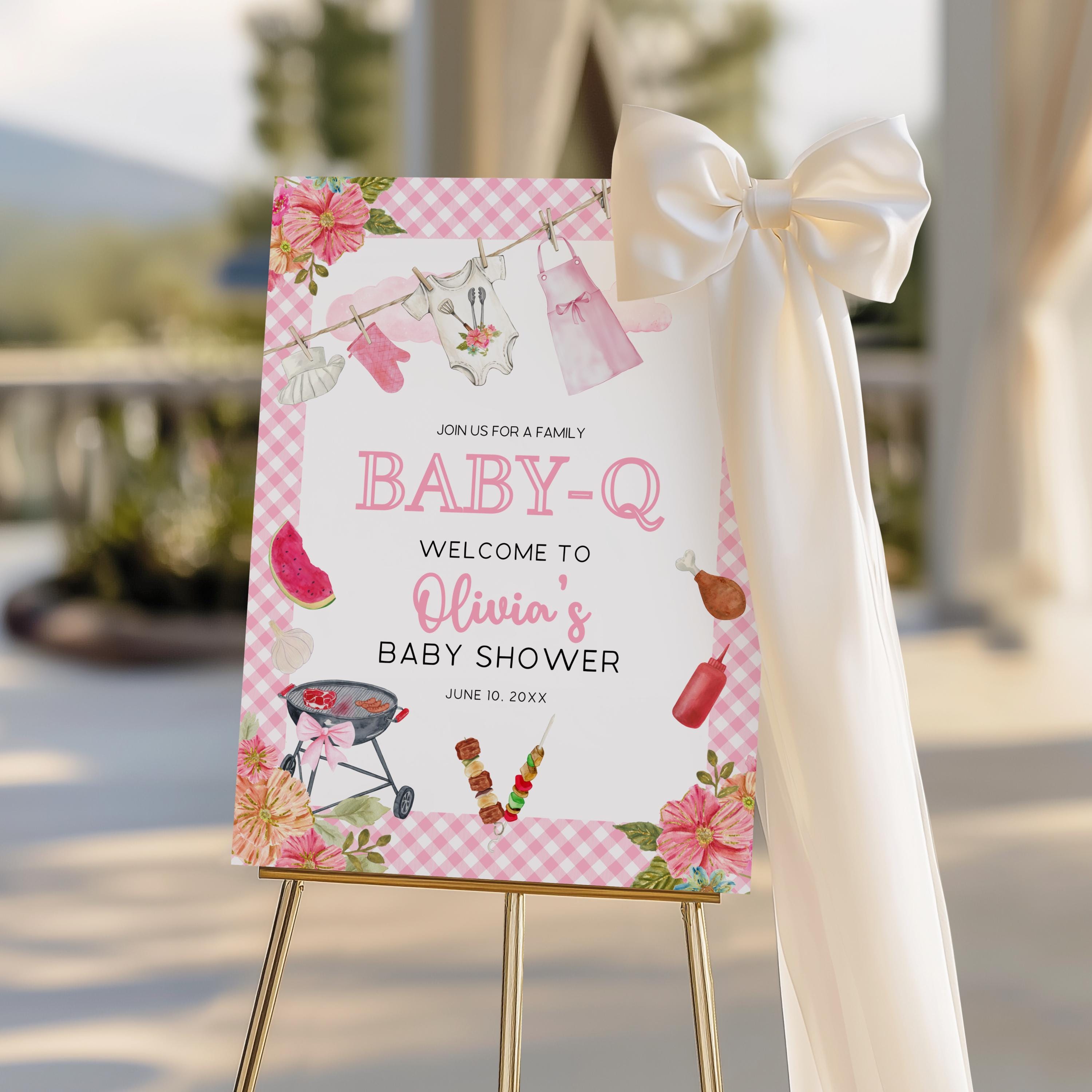 Baby Q Girl Baby Shower Welcome Sign, Editable Barbeque Welcome Sign Canva  Template, Pink BBQ Backyard Summer Baby Shower Welcome Sign BS89 - Etsy