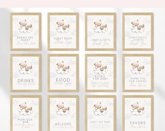 Cloud Nine babyshower tafelbord, bewerkbare digitale sjabloon, neutraal decor voor je babyshower-evenement BS65